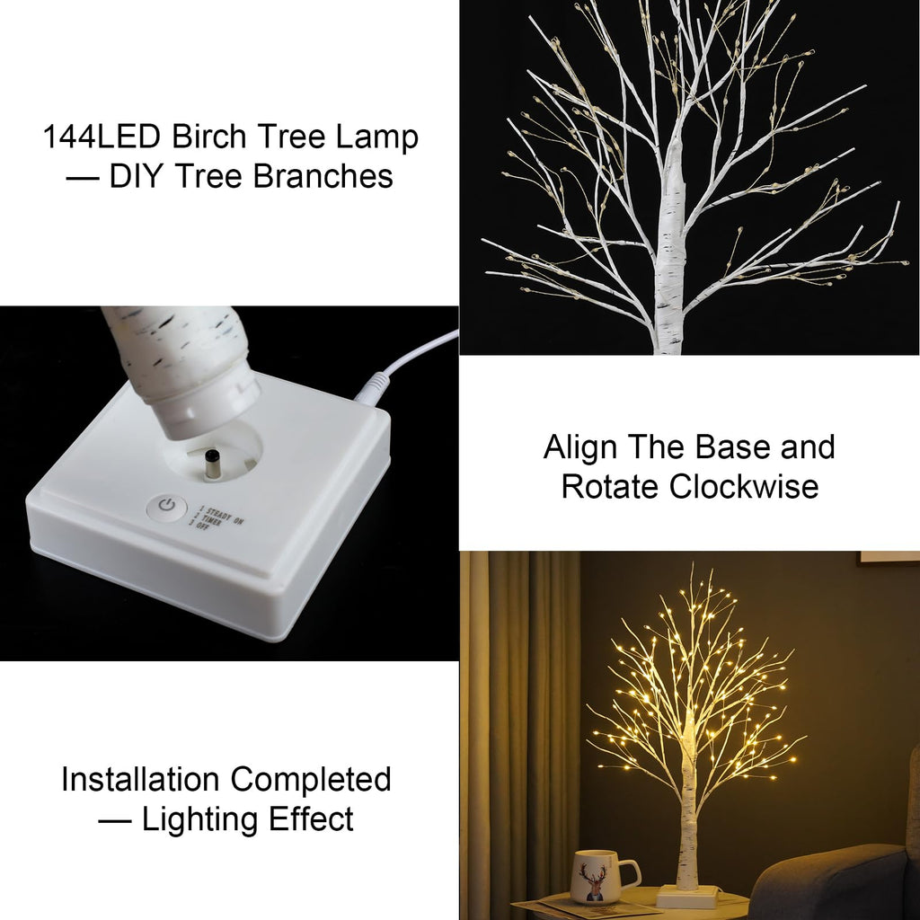 PXBNIUYA 144 LED Birch Tree Lights with Remote Control and Timer-Warm White