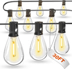 luckystyle 30FT LED Outdoor String Lights with 10+1 Edison Shatterproof Waterproof Bulbs, 2700K Commercial Grade Patio Lights, Heavy Duty Outside Hanging Outdoor Lights for Garden Porch Deck Decor
