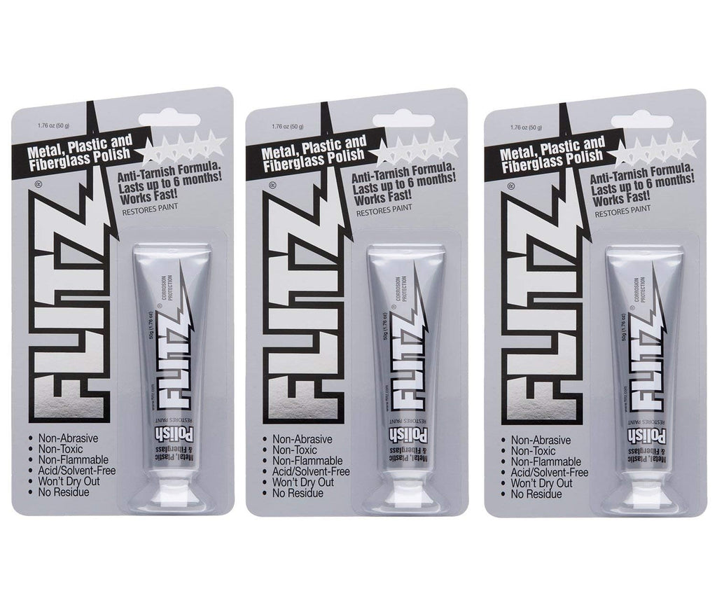 Flitz Metal Polish Paste - 1.76oz USA-Made Polish for Solid Chrome, Stainless Steel, & Aluminum - Non-Abrasive for Light Oxidation - Requires Manual Buffing - Not for Plated/Coated Surfaces (3 Pack)
