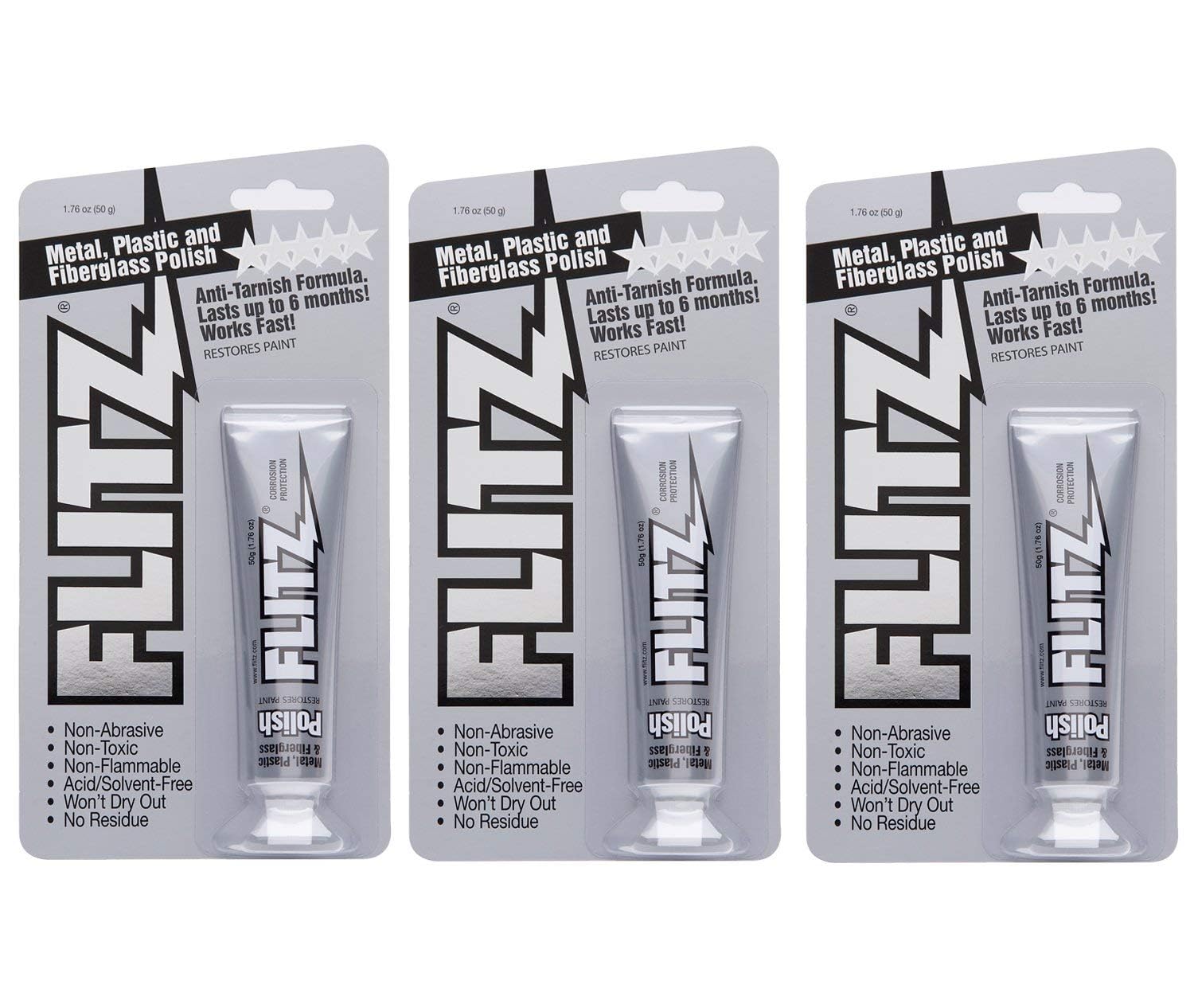 Flitz Metal Polish Paste - 1.76oz USA-Made Polish for Solid Chrome, Stainless Steel, & Aluminum - Non-Abrasive for Light Oxidation - Requires Manual Buffing - Not for Plated/Coated Surfaces (3 Pack)