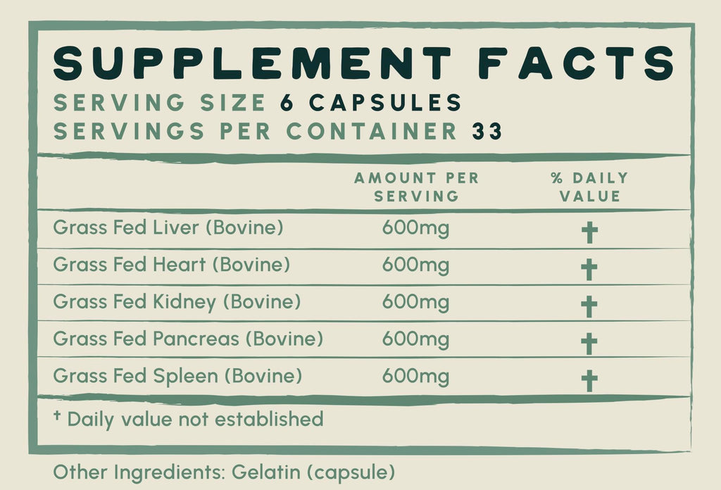 Grass Fed Beef Organs – (200 Count) Liver, Heart, Kidney, Pancreas, Spleen Supplement. Organ Meat Complex sourced from New Zealand
