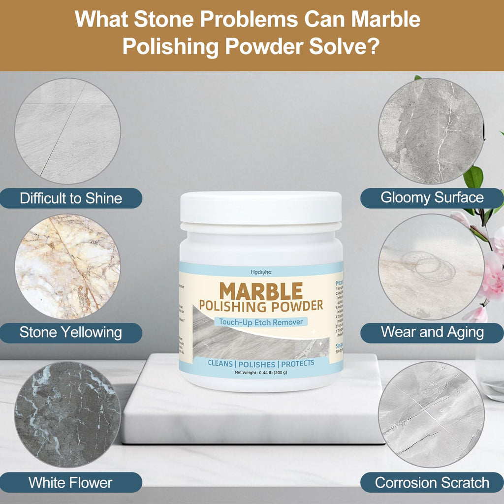 Marble Polishing Powder, Professional Touch-Up Etch Remover, Restore Shine Remove Water Stains Scratches Rings Etches for Marble Stone Granite Quartz Tile Floor Countertop Surfaces Polishing Care