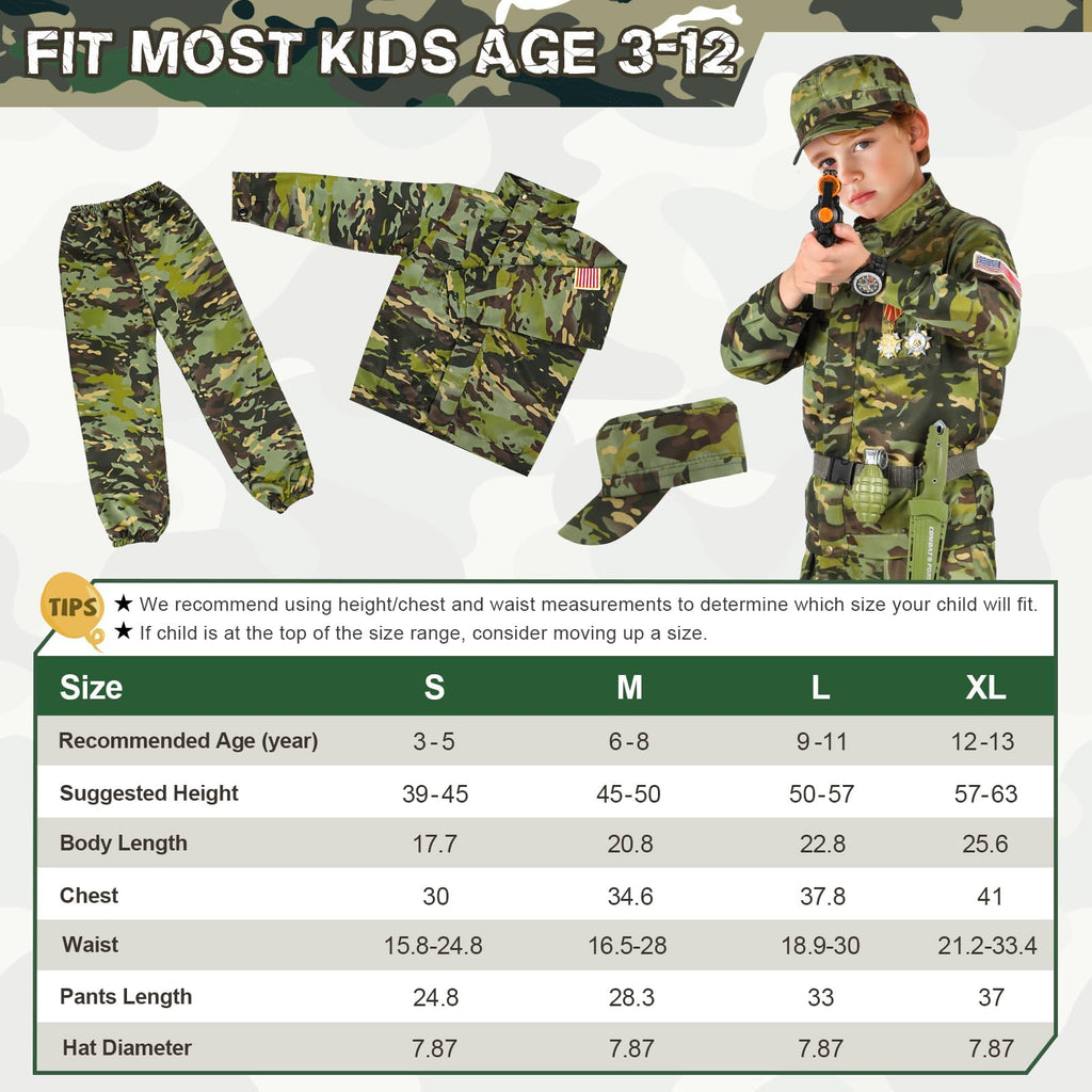 Metemot Army Costume for Boys, Halloween Soldier Military Costume for Kids