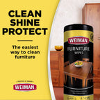 Weiman Wood Polish and Cleaning Wipes, For Furniture Cleaner, Protect from Watermarks, Stains & Aging, No Build-Up, UVX-15 Prevent Drying, Fading & Discoloration, 2 Pack with Microfiber Cloth