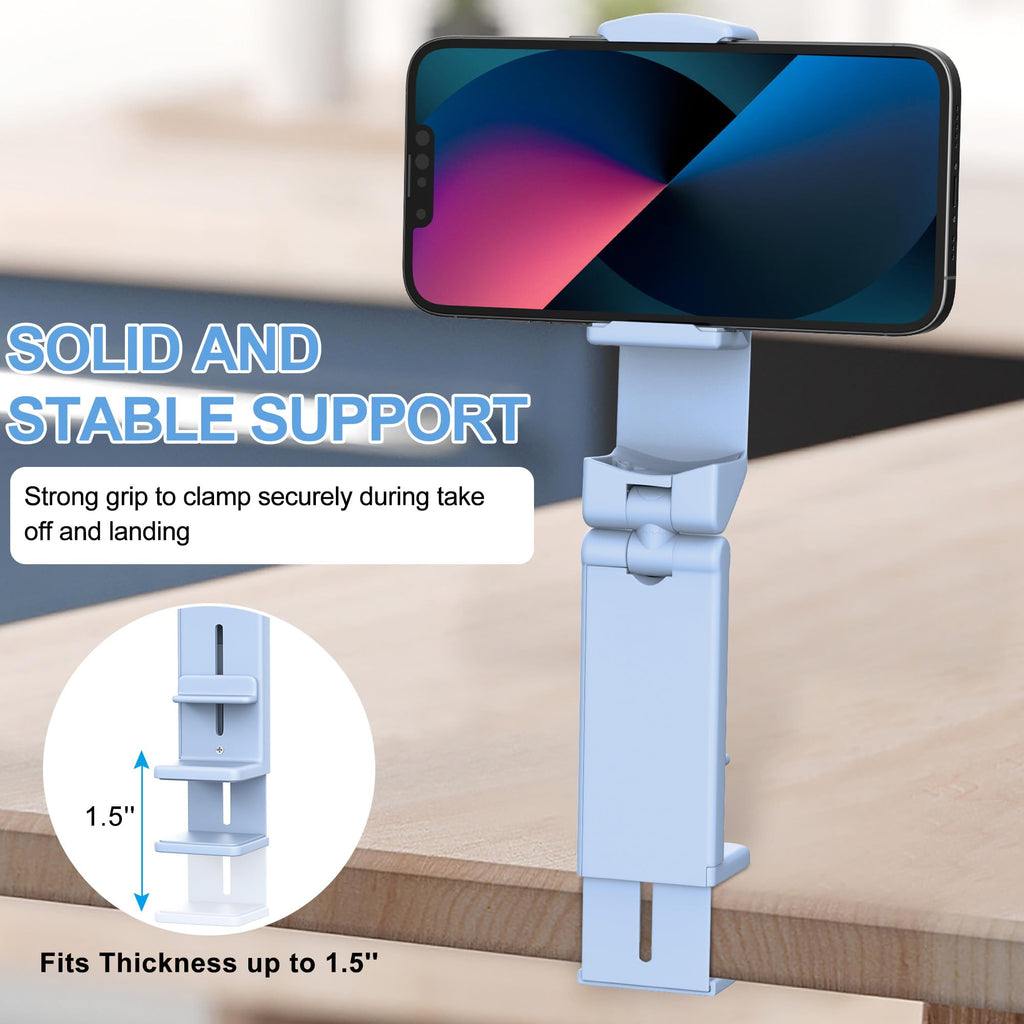 Perilogics Airplane Phone Holder Mount Universal in Flight Hands Free Viewing with Multi-Directional Dual 360 Degree Rotation (Blue)