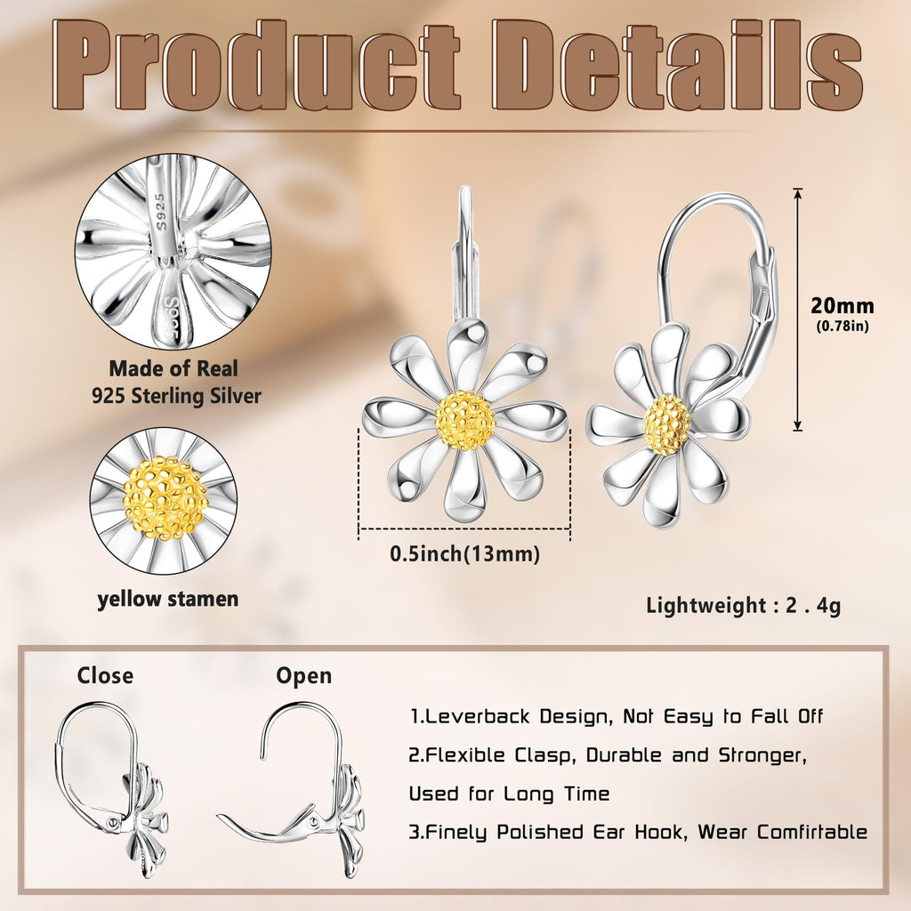 MILACOLATO 925 Sterling Silver Daisy Earrings for Women Flower Earring