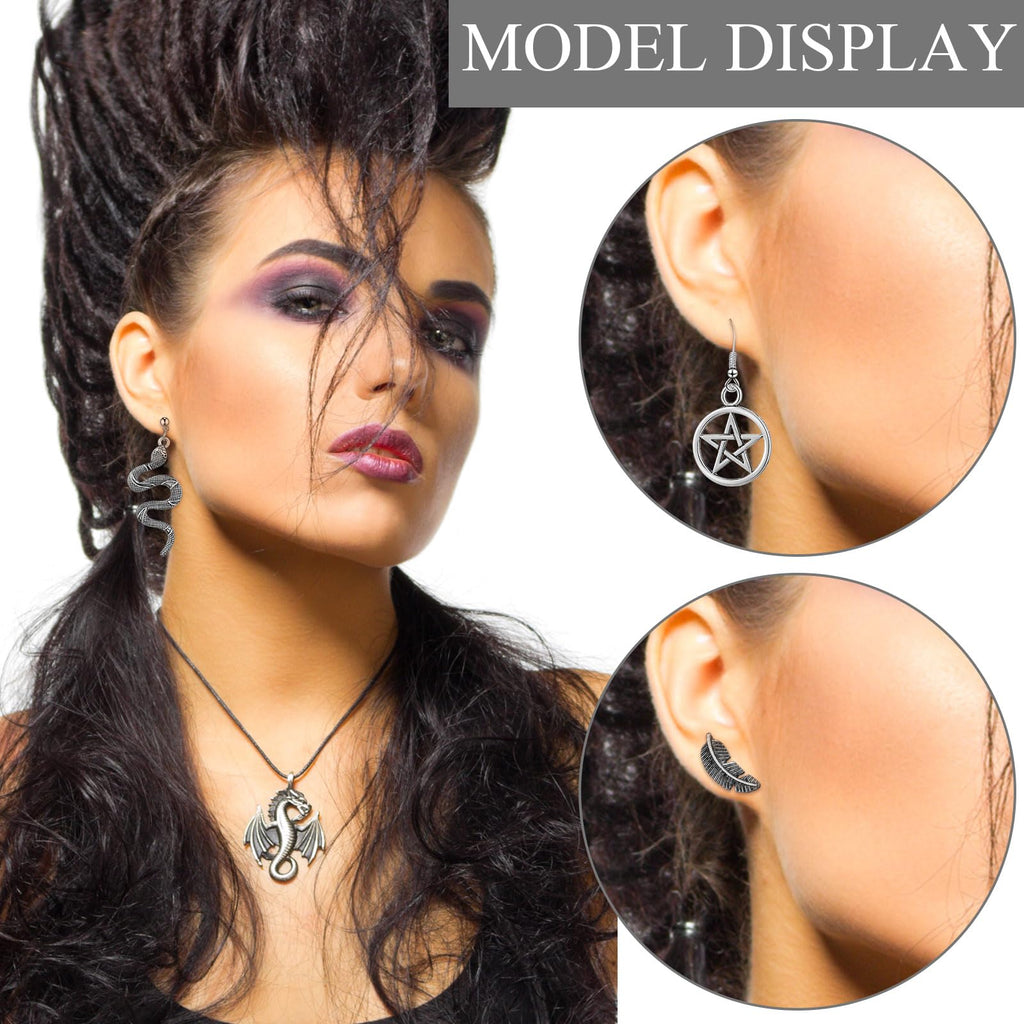 Yinkin 40 Pairs Gothic Earrings Set for Women Men Punk Grunge Y2k Dangle Earrings Bat Cross Snake Skull Goth Jewelry Set(Classic)