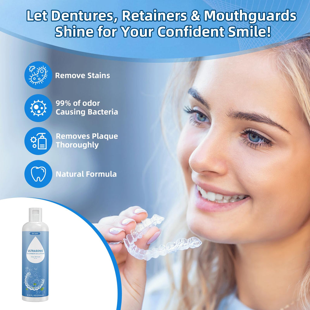 BCOM Ultrasonic Retainer Cleaner Solution & Jewelry Cleaning Liquid, 8.5 oz