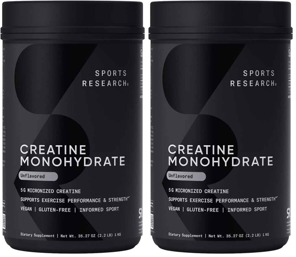 Sports Research Creatine Monohydrate - Gain Lean Muscle, Improve Performance and Strength and Support Workout Recovery - 5 g Micronized Creatine - 35.27 oz (Pack of 2)