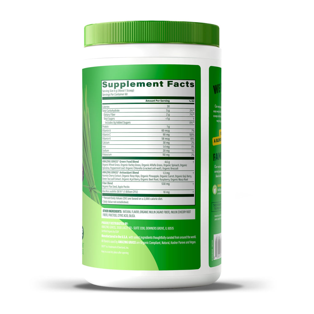 Amazing Grass Greens Blend Superfood: Super Greens Powder Smoothie Mix with Spirulina,Chlorella,Beet Root Powder,Digestive Enzymes & Probiotics,Berry,60 Servings (Packaging May Vary),(Pack of 2)