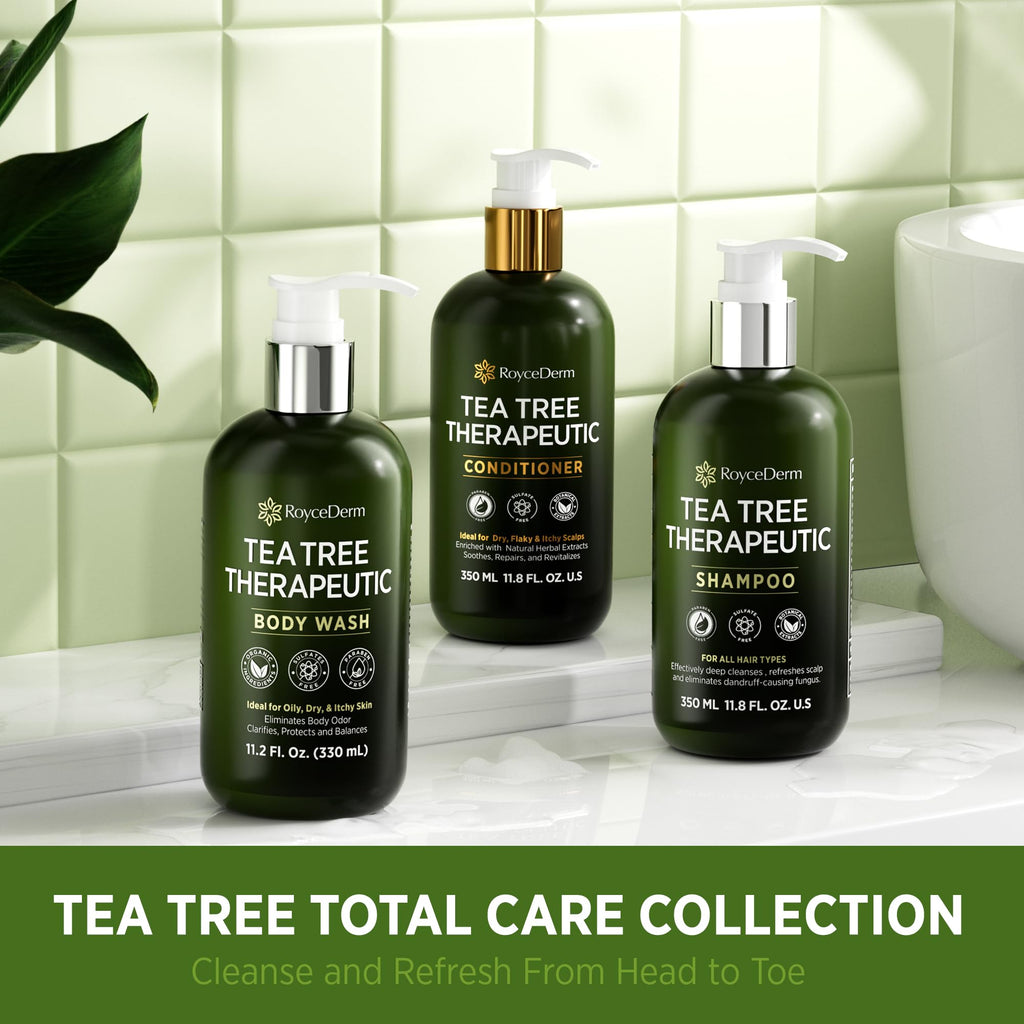 Roycederm Tea Tree Therapeutic Body Wash & Soap – Antibacterial Body Wash Odor Control Cleanser for Oily, Dry & Itchy Skin – Made in USA, 11.8 fl oz