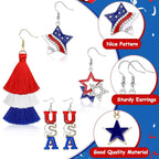 【6 Pairs】 American Flag Earrings USA Drop Earrings 4th of July Accessories for Women Fourth 4th of July Outfits for Women Patriotic earring Party Favors Red White Blue Decorations