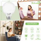 Dekang 8-Pack LED Vanity Light Bulbs for Bathroom 4000K Natural Daylight, E26 Base Globe 60W Incandescent Equivalent, 5W Round Light Bulbs for Vanity Mirror, 500LM, Non-dimmable