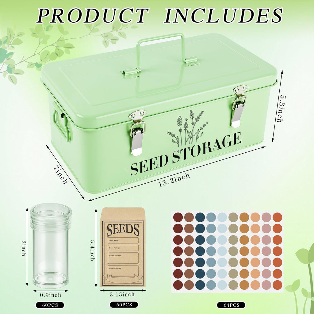 Seed Storage Box , Metal Seed Organizer Saving Box, Seeds Packet Container