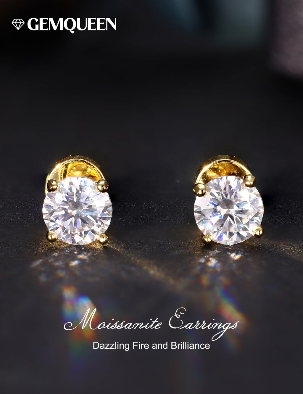 GEMQUEEN Moissanite Earrings Studs 925 Sterling Silver Hypoallergenic 0.6CT