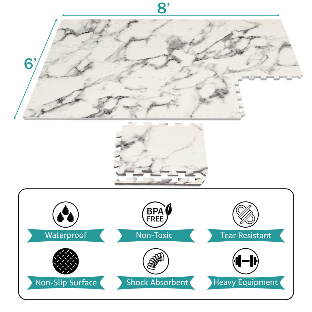 Sorbus 48 Sq. Ft. Wood Grain Floor Tiles Foam Mat EVA Interlocking Mats Tile 3/8-Inch Thick Flooring Wood Puzzle Exercise Mats w/Borders - Home Playroom Basement, Apartment, Trade Show, Baby, Dance
