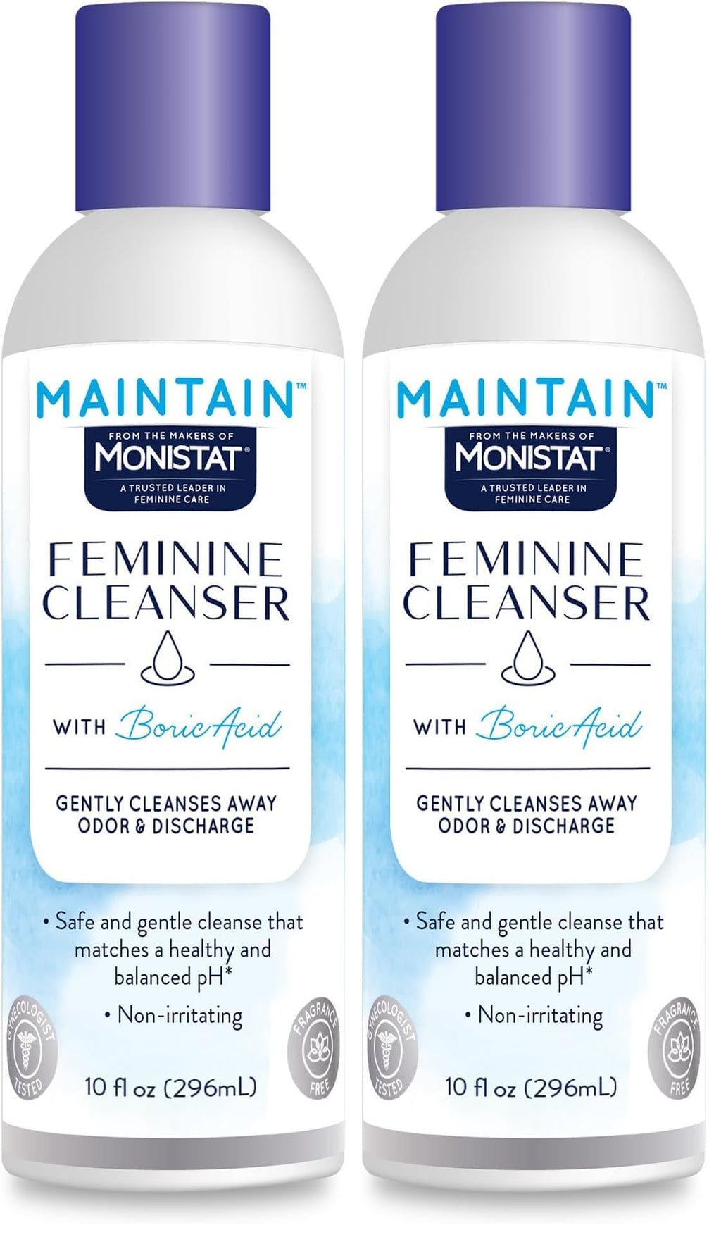 Monistat Boric Acid Feminine Wash, Fragrance-Free Intimate Wash for Women with Gentle pH-Balanced Formula, 10 Fl Oz (Pack of 2)