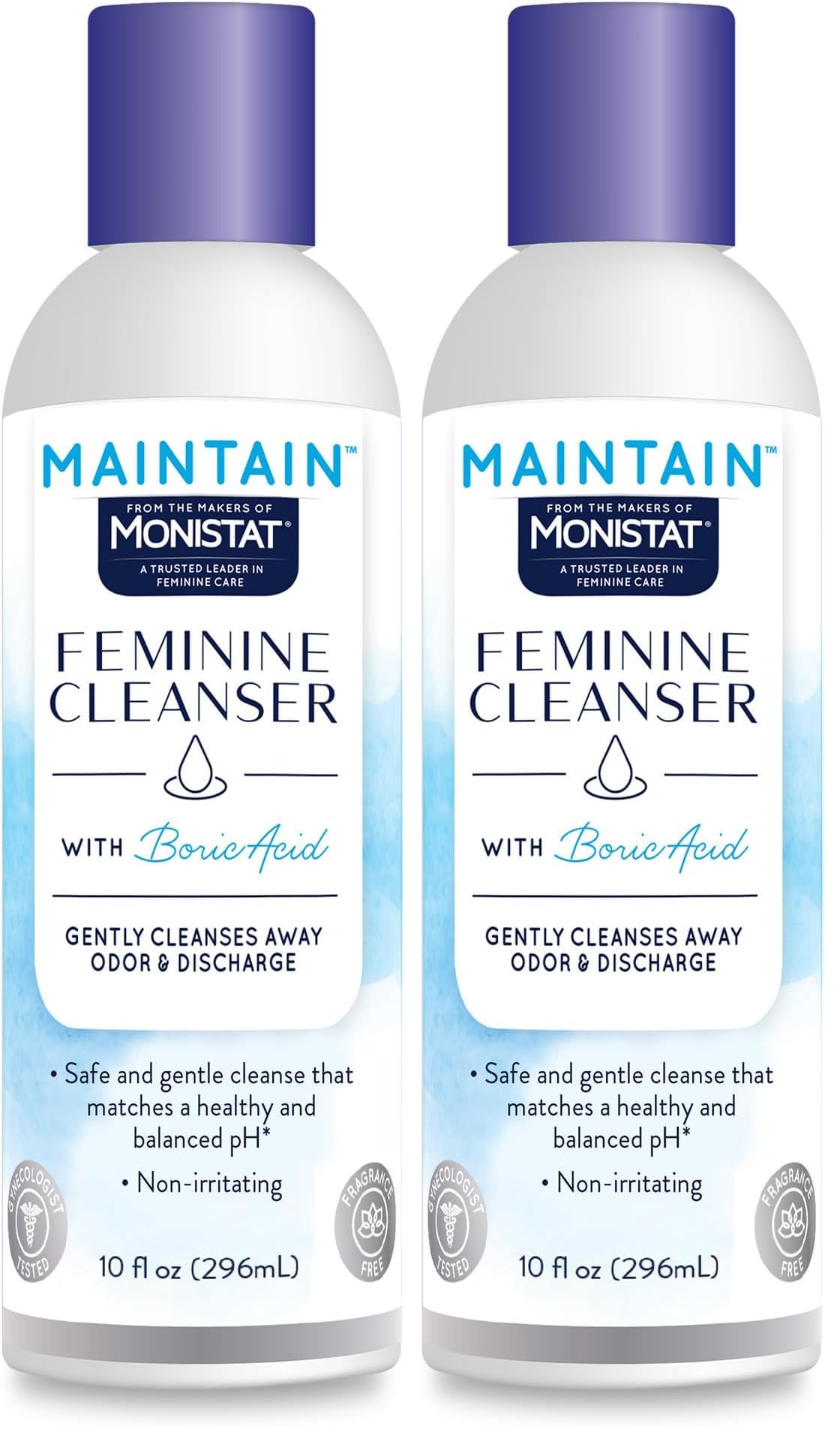 Monistat Boric Acid Feminine Wash, Fragrance-Free Intimate Wash for Women with Gentle pH-Balanced Formula, 10 Fl Oz (Pack of 2)
