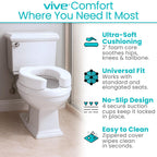 Vive Toilet Seat Cushion (Soft Cushioned Foam) - Easy Clean Soft Padded Bathroom Attachment - Elongated, Standard Seats - Comfort & Support Donut for Handicap Adults
