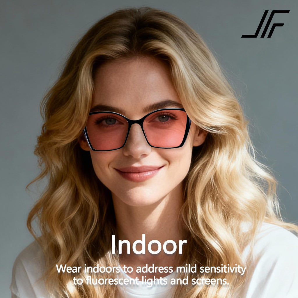 JFXQDR Women's Fluorescent-41 Rose Cat Eye Tinted Blue Light Blocking Glasses for Migraine, Light Sensitivity, Photophobia & LED Gaming Computer Screen Glare