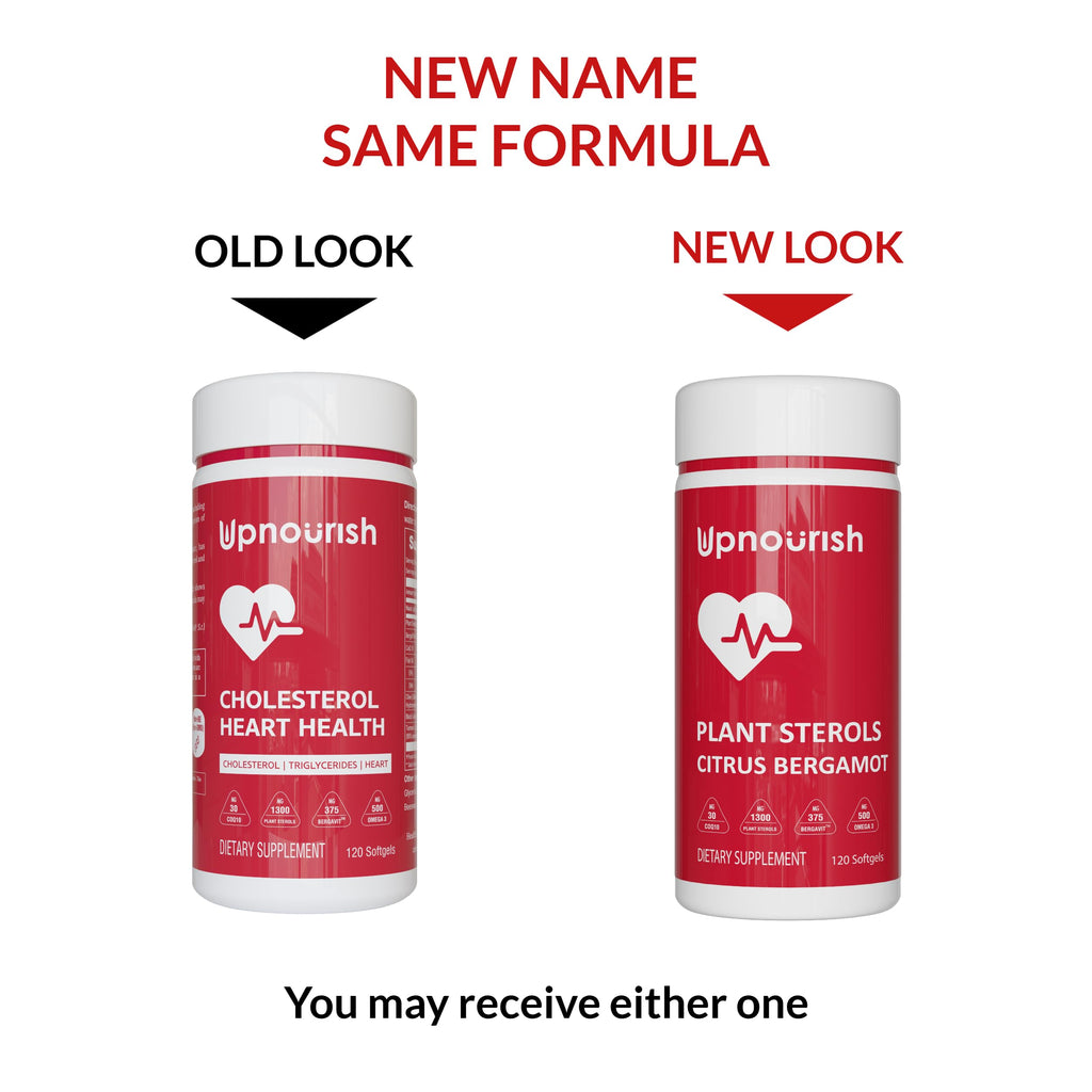 UpNourish Plant Sterols Citrus Bergamot Supplement for High Cholesterol with CoQ10, Omega 3, Olive Leaf, Turmeric Curcumin, Black Garlic and Niacin - 120 Softgels