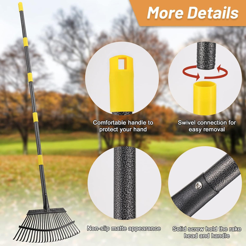 Garden Rake for Leaves - Heavy Duty Metal Leaf Rakes for Yard,Lawn,Shrub,Grass,Mulch,8.5" Small Head,6ft Adjustable Handle for Kids Adults
