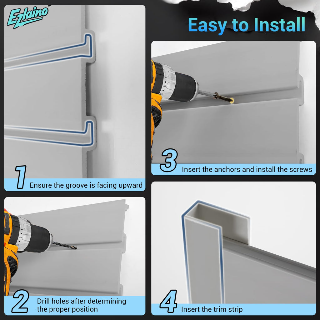 Ezlaino 4x4ft PVC Slat Wall Paneling - Thickened & Durable, Waterproof, Versatile | Fits Most Slatwall Accessories (Not Included) | Ideal for Garage, Home & Store Organization, Gray