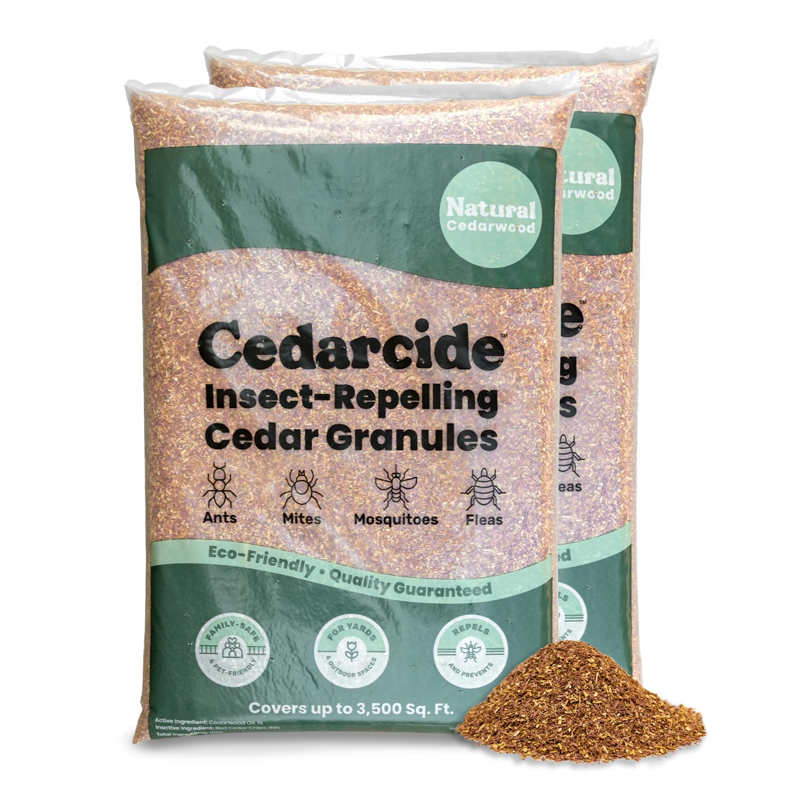 Cedarcide Lawn, Home & Garden Cedar Granules | Repels Fleas, Ants, Spiders & Mosquitoes | Smells Great, Easy to Use | Family & Pet Safe | 2 Bags (16 Lbs)