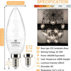 hansang 8 Pack E12 Candelabra LED Light Bulbs 4000K Natural Daylight, Small Base Type B Light Bulb for Chandelier, 6W 60Watt Equivalent, B11 Ceiling Fan Light Bulbs, 600LM, Non-dimmable