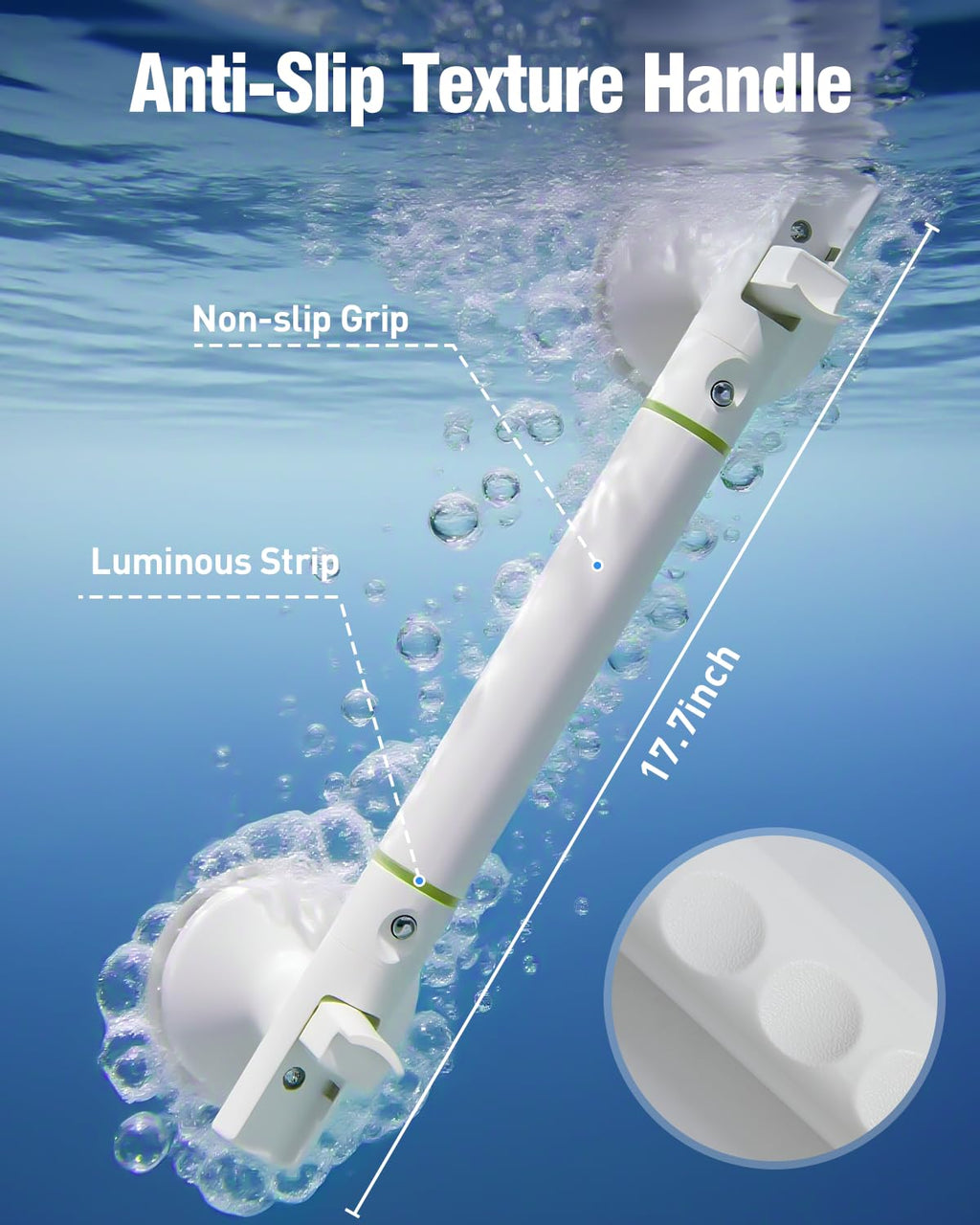 DOZAWA Grab Bars for Shower 2 Pack, Heavy Duty Shower Handles for Elderly Suction Removable, 17.7 Inch No-Drill Bathroom Safety Bars for Seniors & Handicap Assist