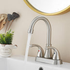 Bathroom Sink Faucet FRANSITON 4 Inch Faucet 2 Handle Bathroom Sink Faucets Lead-Free Brushed Nickel Bath Sink Faucets with Pop-up Drain Stopper and Supply Hoses