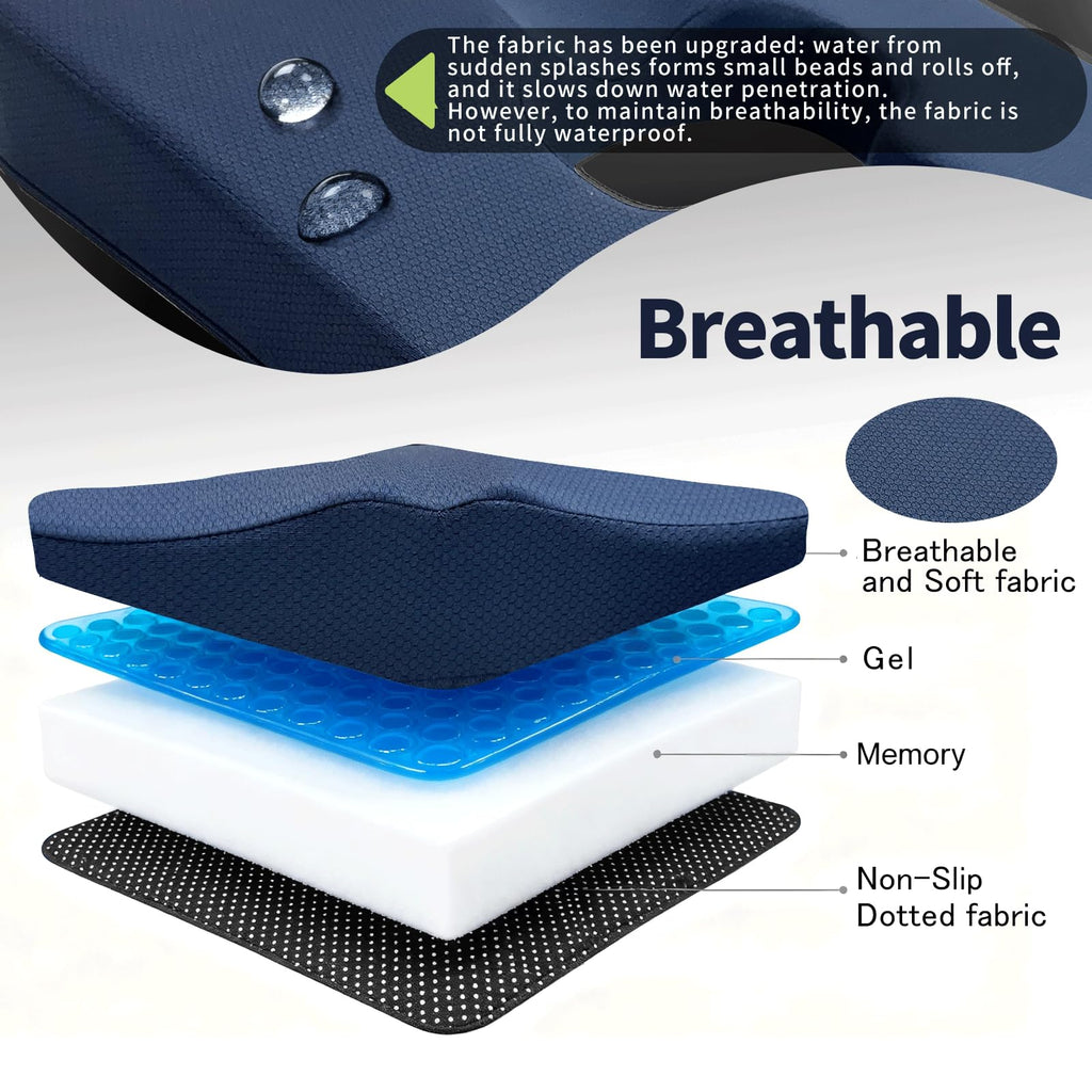 FoKon Gel Wheelchair Seat Cushion,Bed Sore Cushions for Butt,hemorrhoid Pillow,Sciatica,Back,Coccyx,Pressure Sore/Ulcer Pain Relief Butt Pillow,Ergonomic Chair Cushion, Anti-Slip&Washable Cover(Blue)