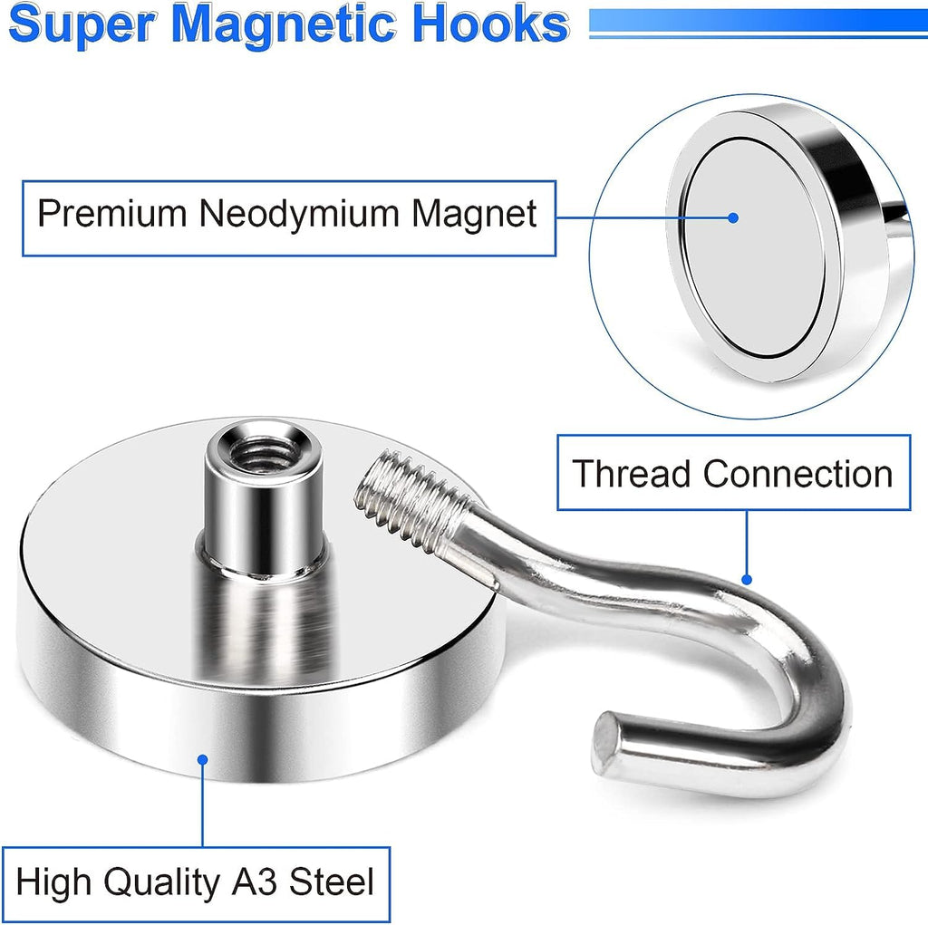 DIYMAG Magnetic Hooks Heavy Duty, 85 LBS Neodymium Magnet Hooks for Home, Kitchen, Workplace, Office, Garage and Indoor Hanging, Silver, Pack of 12