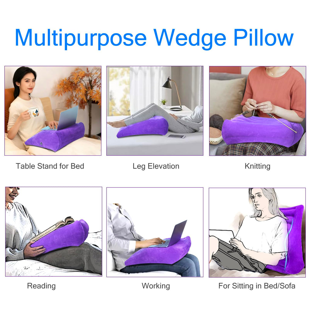 Opertam Inflatable Wedge Pillow for Traveling, Lightweight Wedge Pillow for Acid Reflux Relief, Portable Pillow Wedges for Sleeping, Blow Up Travel Pillow for Camping, Back Lumbar Support