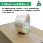 BOMEI PACK Filament Strapping Tape, 5.5 Mil 2 Inch x 60 Yards, Heavy Duty Reinforced Fiberglass Packing Tape, 2 Pack