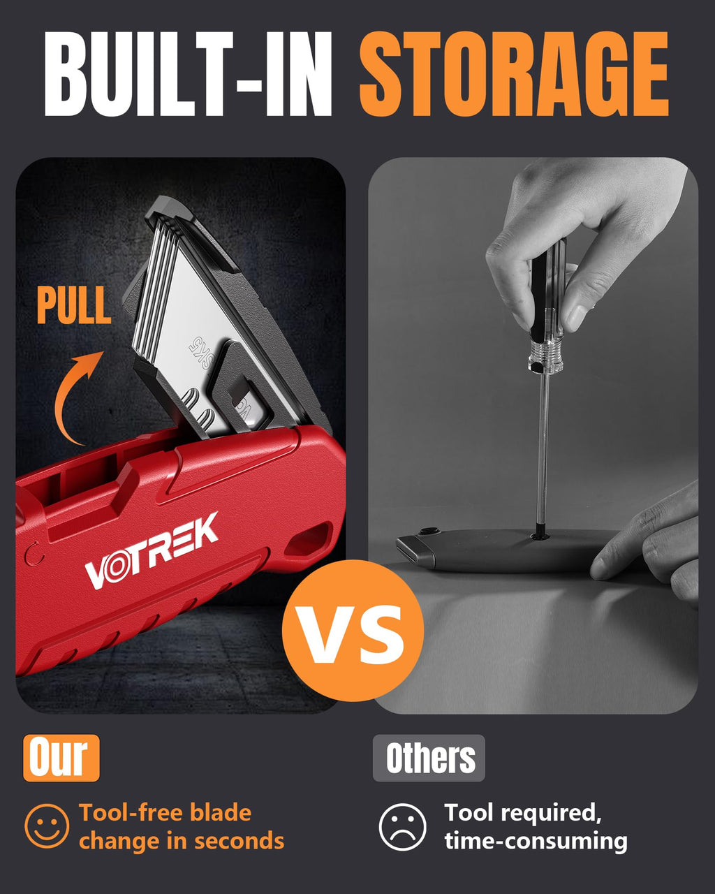 VOTREK Utility Knife Set | Retractable Box Cutter with【Blade Storage】| All Metal Heavy-Duty Cutting for Cardboard, Carpet, Plastic | Includes Razor Knives 2Pack & Extra Quick Change Replacement Blades