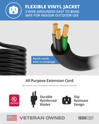 Iron Forge Cable Black Outdoor Extension Cord 50 ft, 16/3, 50 Foot Outdoor Extension Cord, 3 Prong, Weatherproof - Great for Outside Use