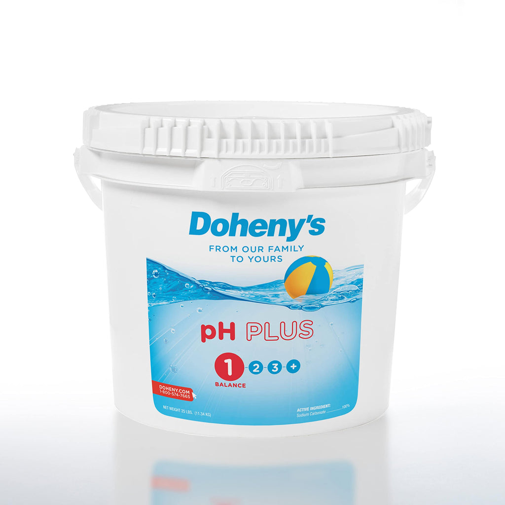 Doheny's pH Plus | Raise Your Swimming Pool pH Level | Pro-Grade Granular Soda Ash (Sodium Carbonate) | Proper pH Levels Protect Equipment & Prevent Eye and Skin Irritation | 25 LB Bucket