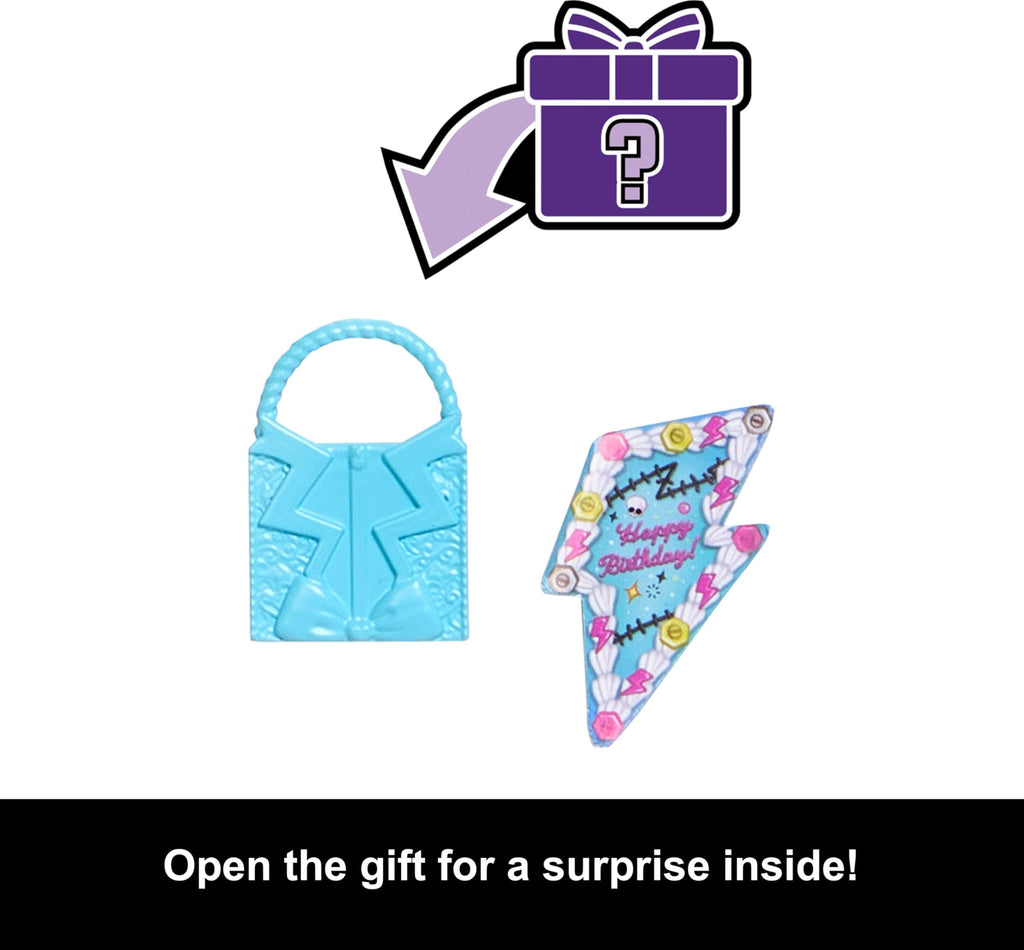 Monster High Scary Sweet Birthday Doll, Frankie Stein in Black Party Dress with Themed Accessories Like Invite, Balloon, Toy, Lipstick and More