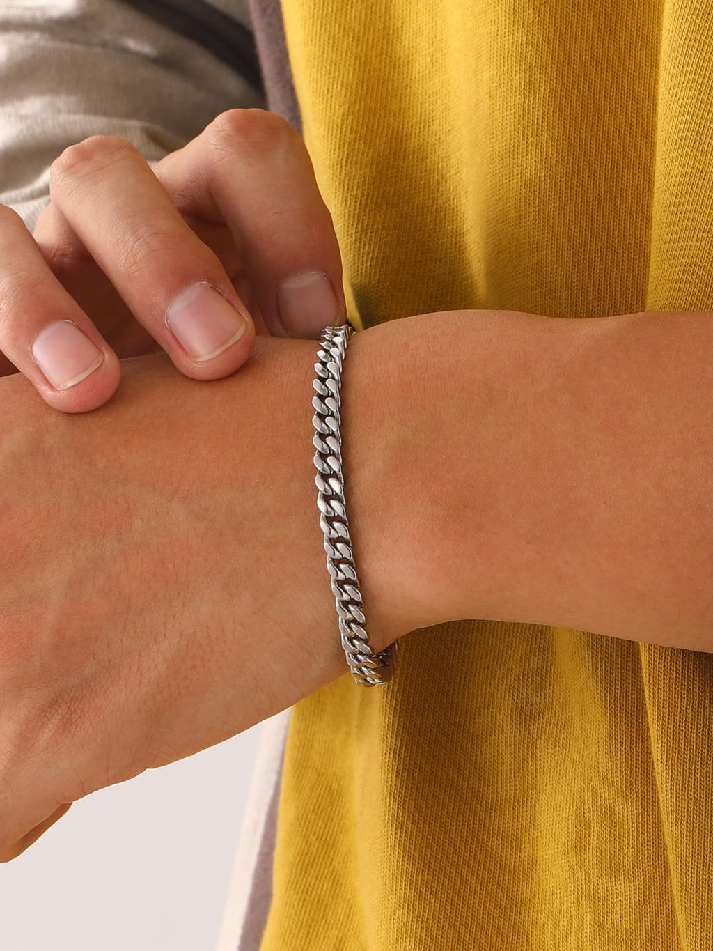 U7 Silver Bracelet for Men Stainless Steel Cuban Link Bracelets 5mm 7.5"