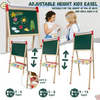 Easel for Kids,Adjustable Wooden Art Easel for Kids,114+ Art Supplies,Double Sided Magnetic Chalkboard and White Board for Kid,Drawing and Painting for Aged 2-4,5-7,8-12,2 Paper Rolls
