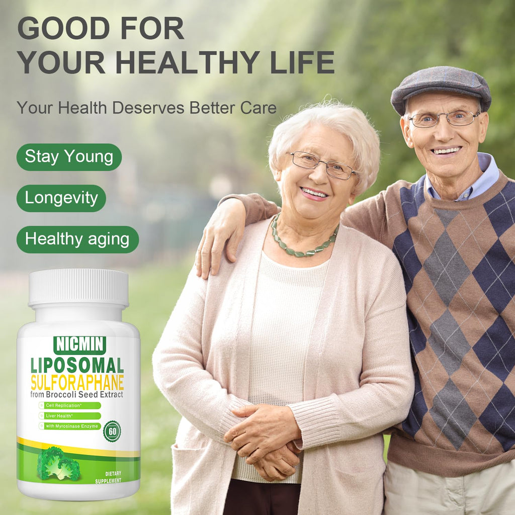 550MG Liposomal Sulforaphane from Broccoli Sprouts + Broccoli Seed, Sulforaphane Supplement Organic with 250MG Glucoraphanin Liver Supplement for Healthy Aging, Digestion | 120 Capsules (Pack of 2)