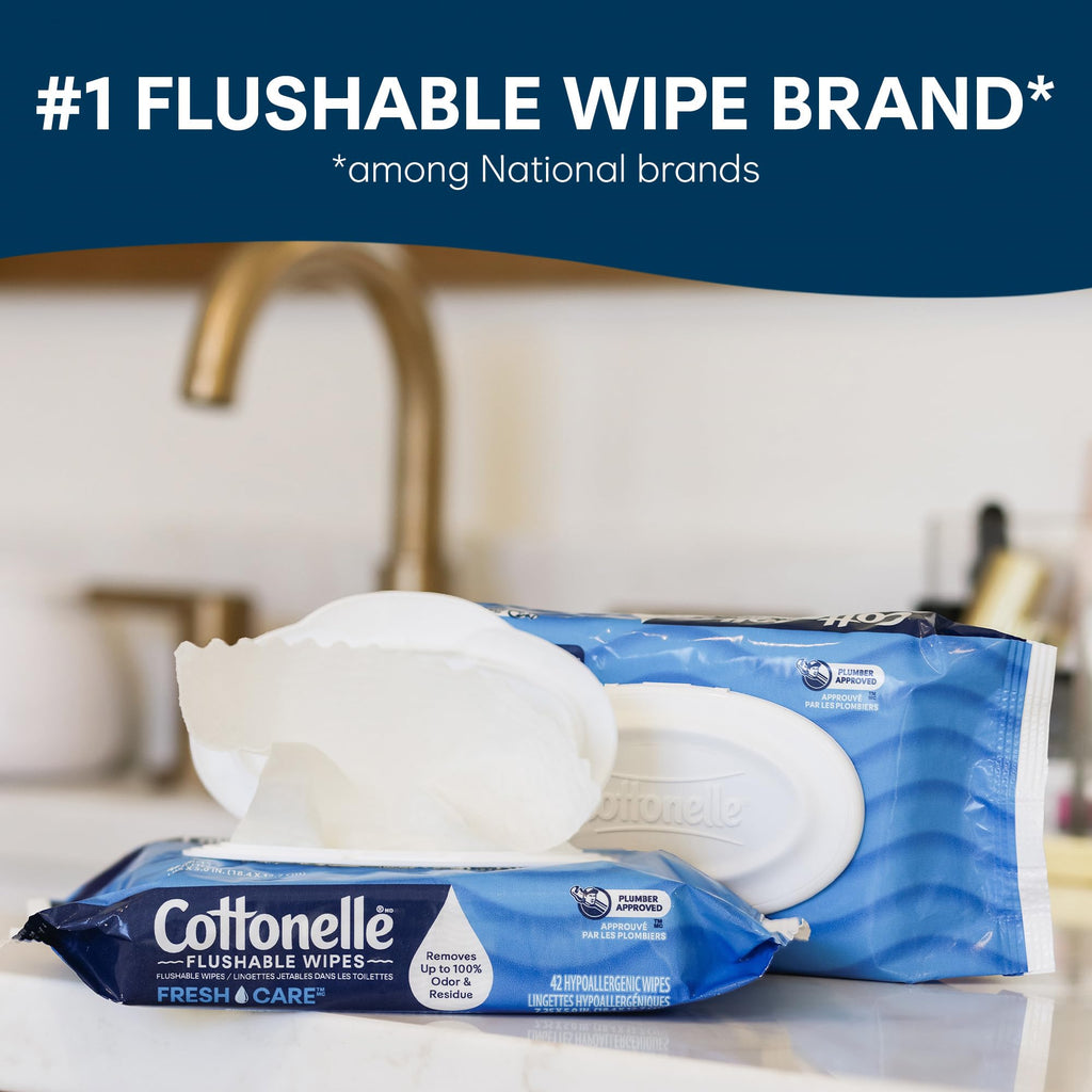 Cottonelle Fresh Care Flushable Wet Wipes, Adult Wet Wipes, 1 Refill Pack, 168 Wipes Per Pack, Packaging May Vary