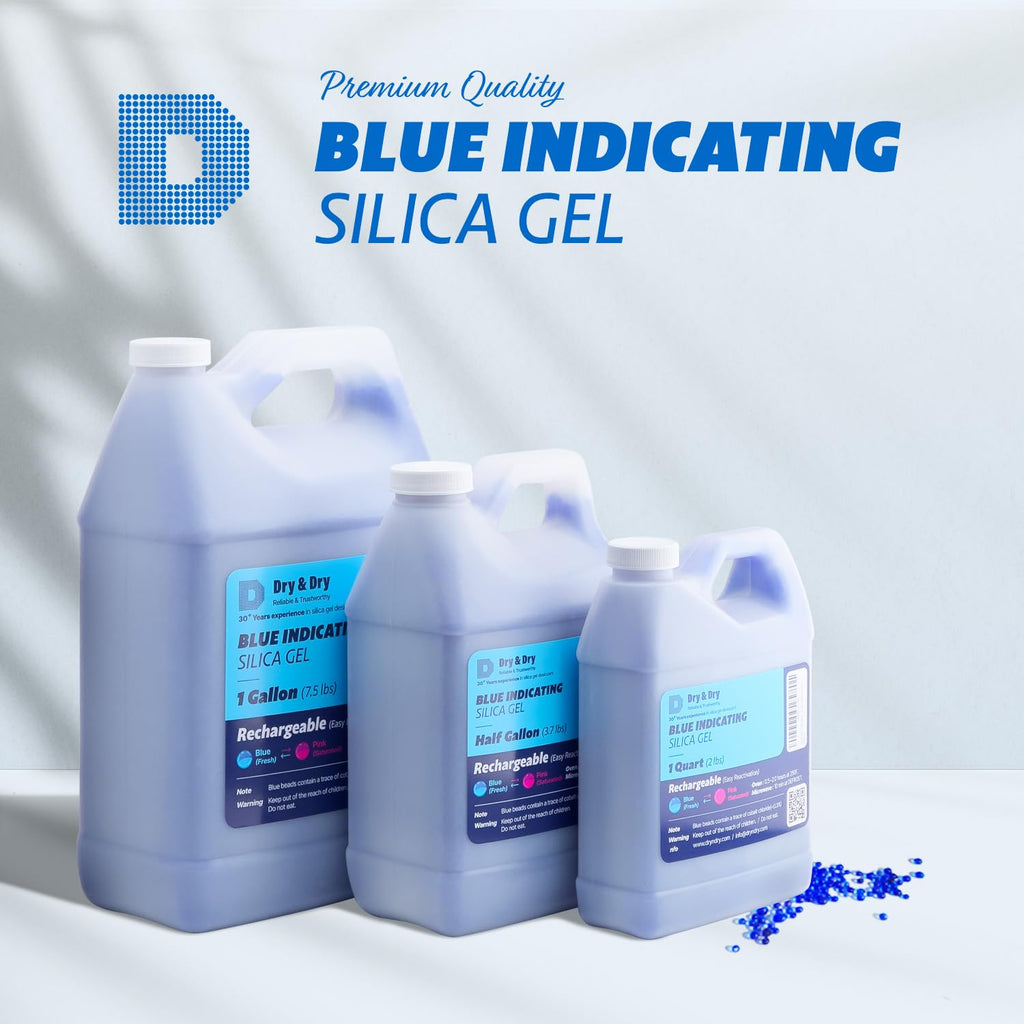 Dry & Dry [2 LBS] Blue Indicating Silica Gel Beads Desiccants (Industry Standard 3-5 mm) - Reusable Desiccant Beads Silica Beads(Blue to Pink) Moisture Absorbers