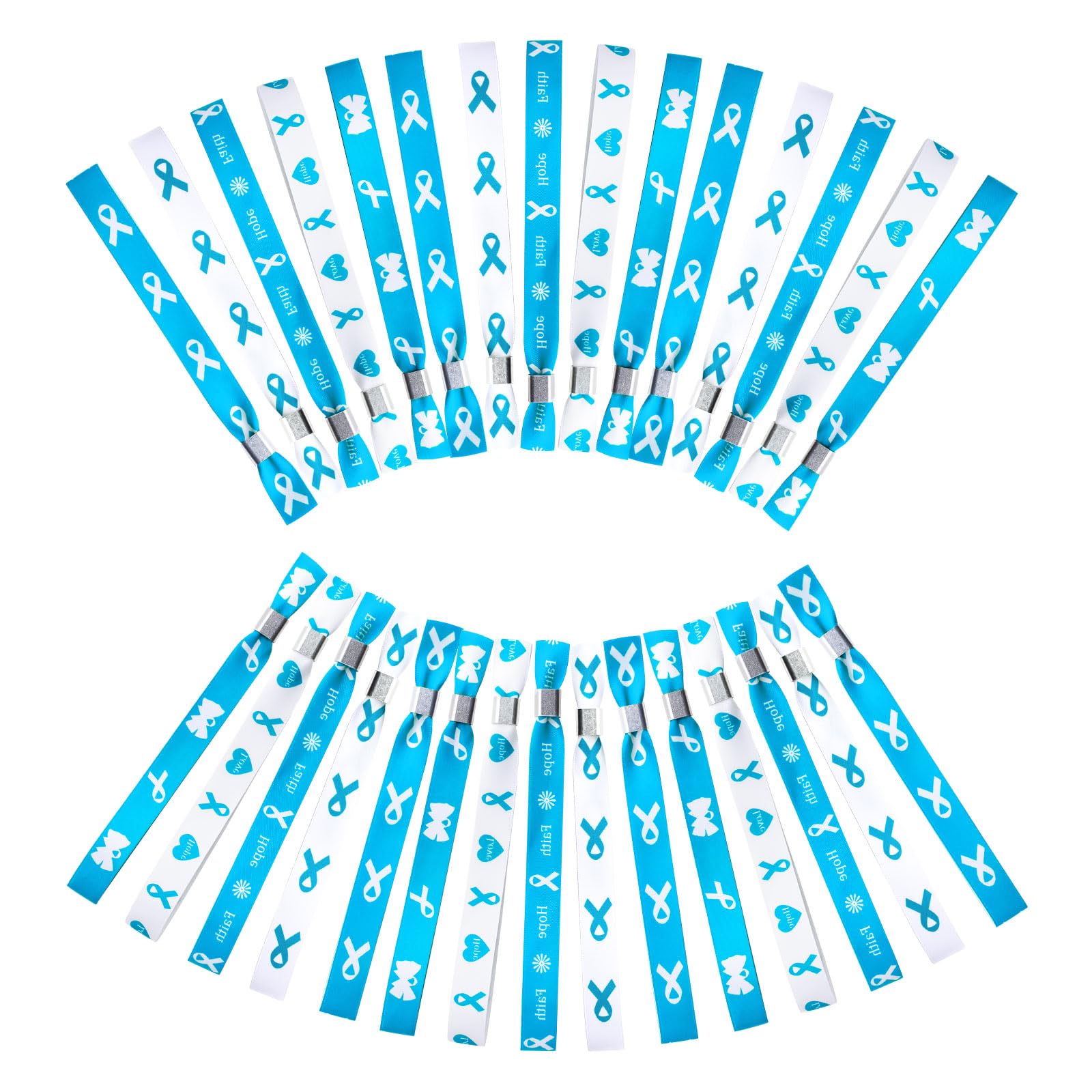WANDIC 30 Pcs Light Blue Ribbon Bracelets, 5 Style Polyester Single Side Adjustable Prostate Cancer Awareness Support Wristband for Event Fundraising, 6.89 * 0.59 * 0.07, no Gemstone