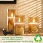 GenSwin Glass Rechargeable Flameless Candles Remote Battery Operated, Gold