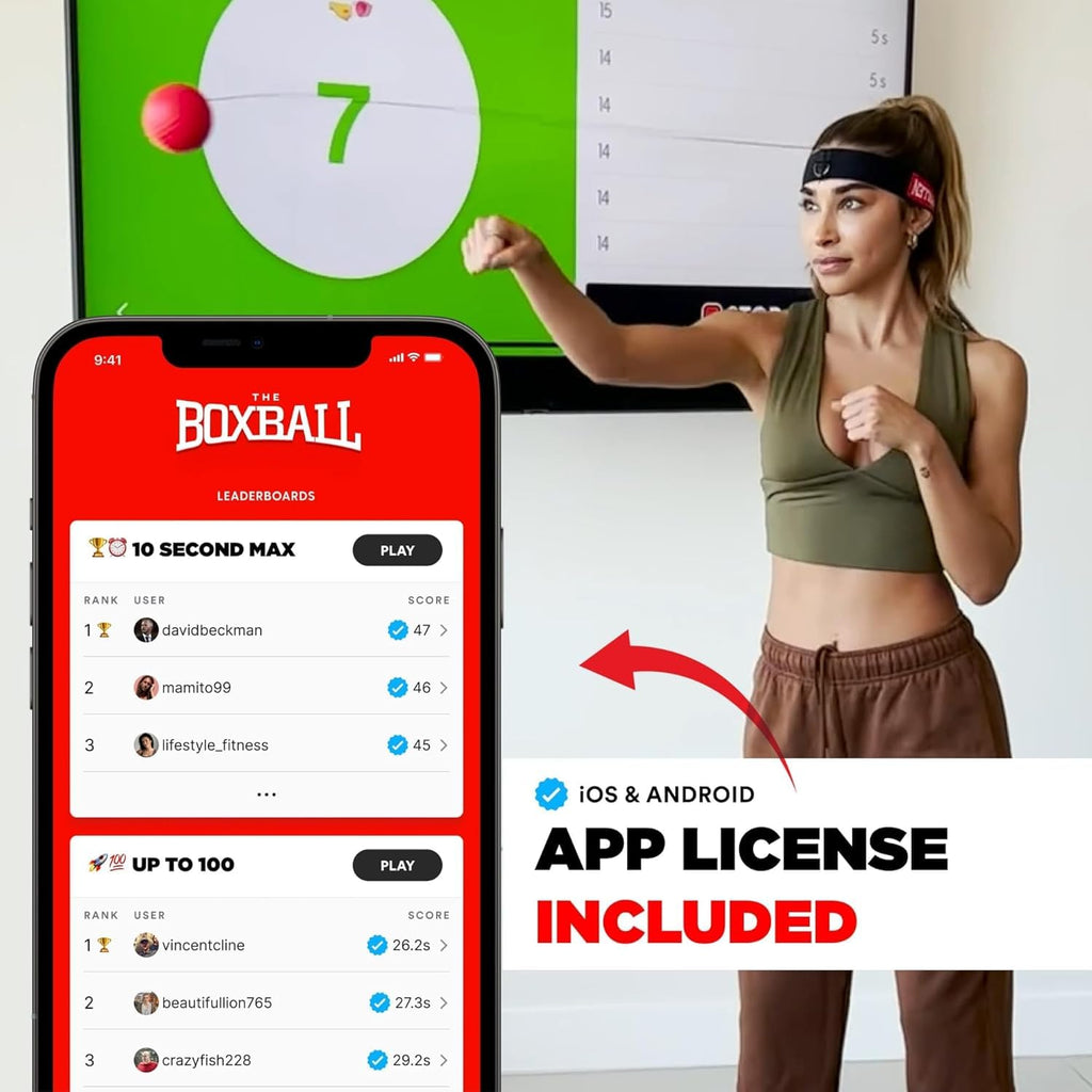 Boxbollen® Boxing Reflex Ball - Celebrity-Endorsed Home Workout Game - App-Connected Punch Counter - Hand Eye Coordination Training Ball - Christmas Gift for Boxers, All Ages - Stocking Stuffer - Red
