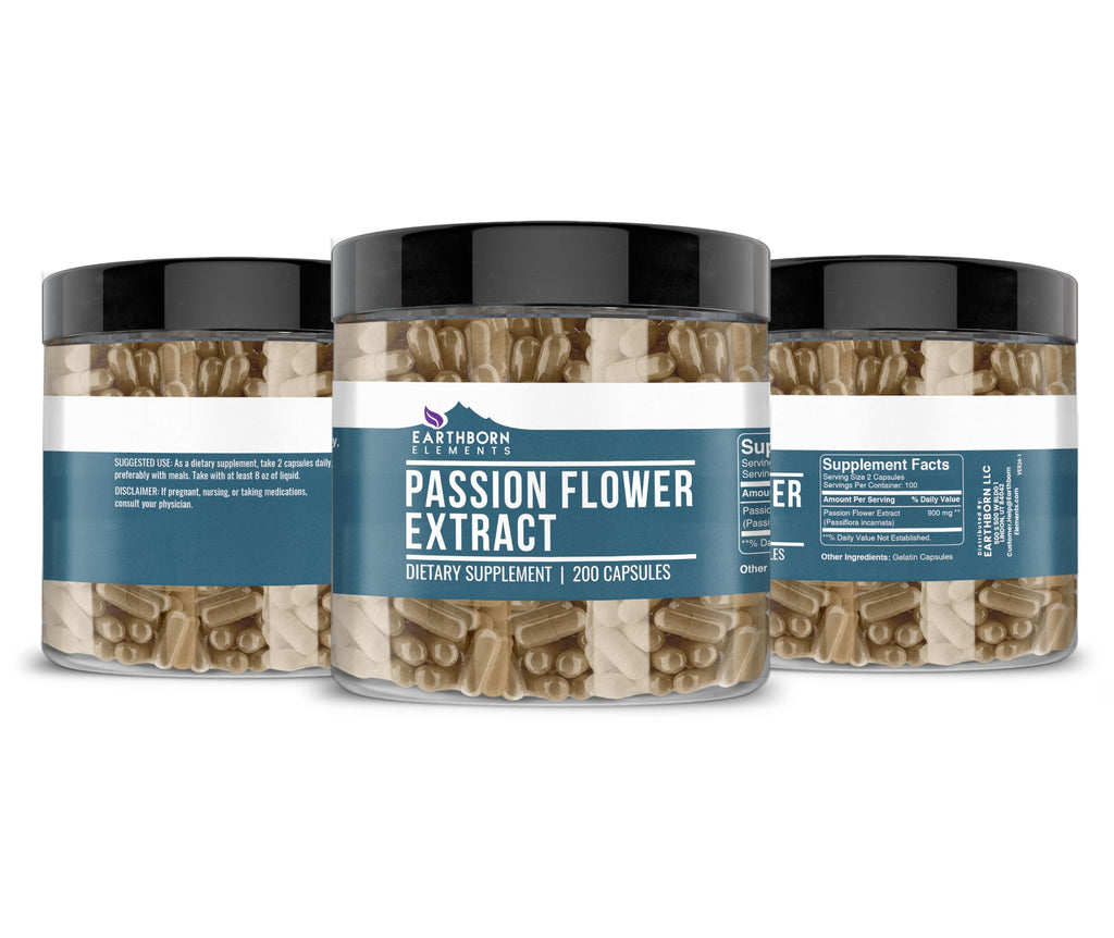 Earthborn Elements Passion Flower Extract 200 Capsules, Pure & Undiluted, No Additives