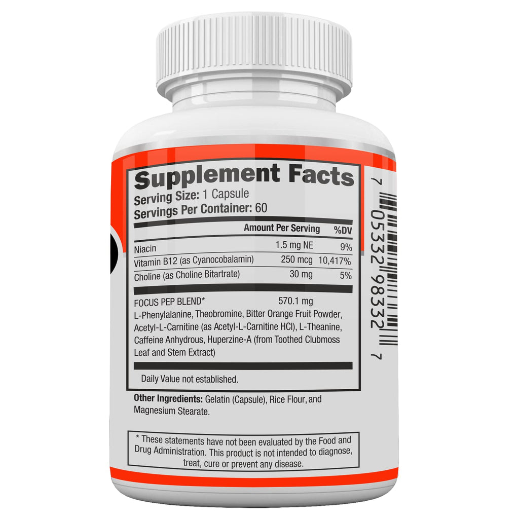 Focus Pep- Over The Counter Stimulants to Speed Up Naturally | Study Alternative and Best Energy Supplements for Nootropic Brain Boosting, 60 Pills
