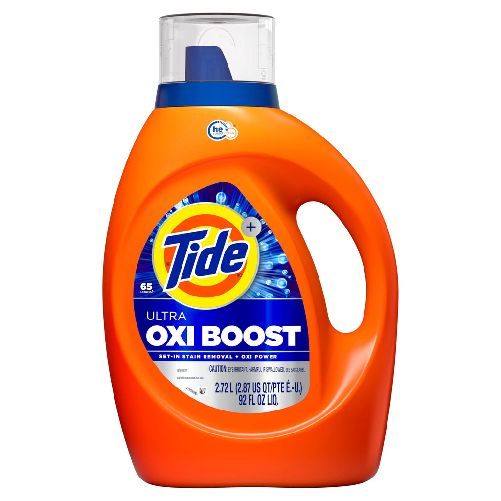 Tide Ultra Oxi Boost Liquid Laundry Detergent, 92 fl oz, 65 Loads, Advanced Stain Remover, Laundry Detergent Liquid with Extra Oxi Power